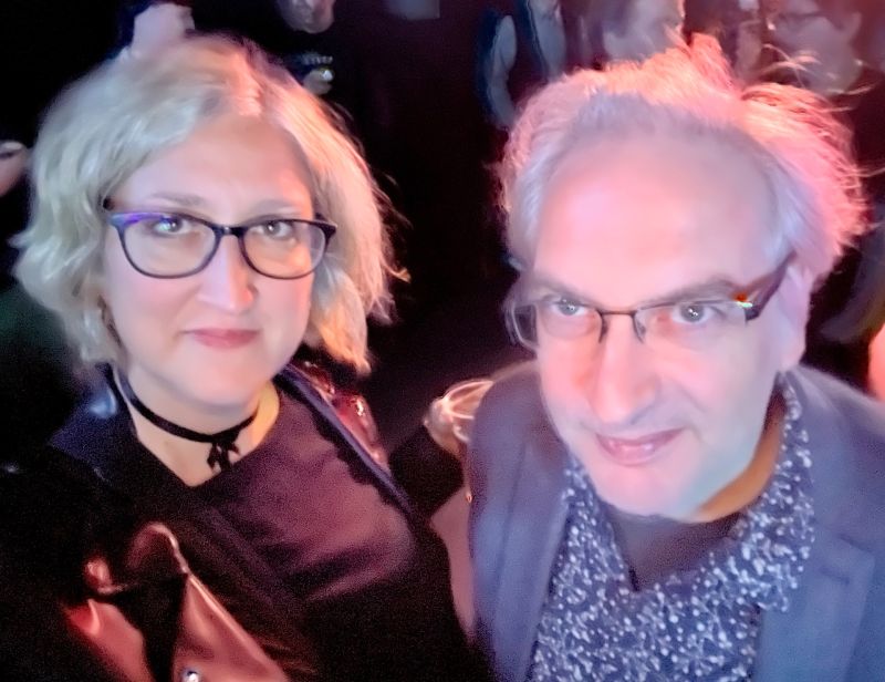 A selfie of Jeremy and me at the gig, all dressed up.