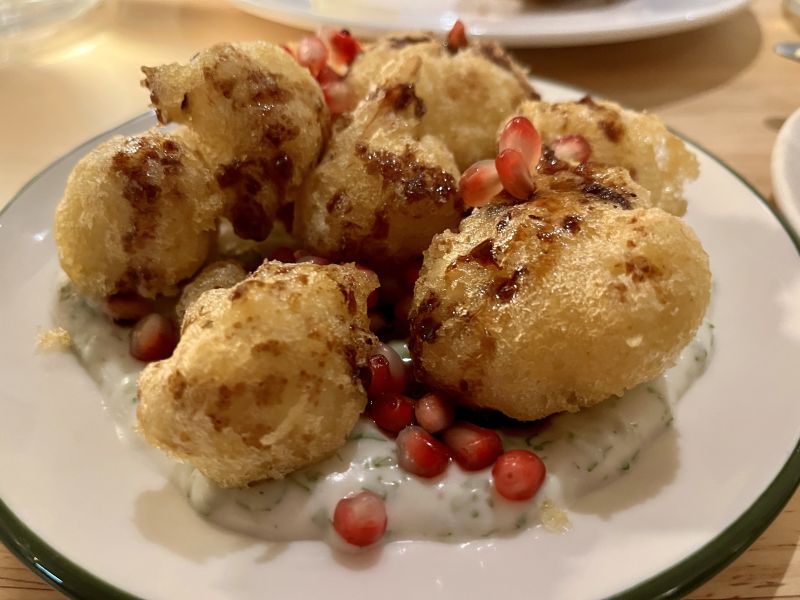Cauliflower fritters with yogurt and pomegranate at The Vine House