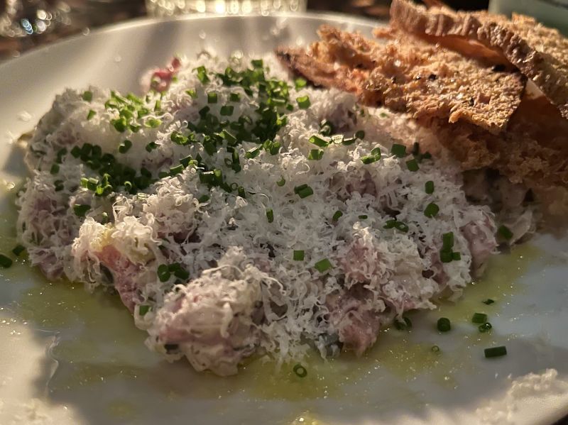 Beef tartare with pickles, peppercorns and Parmesan at Plateau